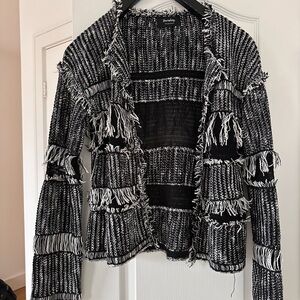 Fringed Black and White Cardigan